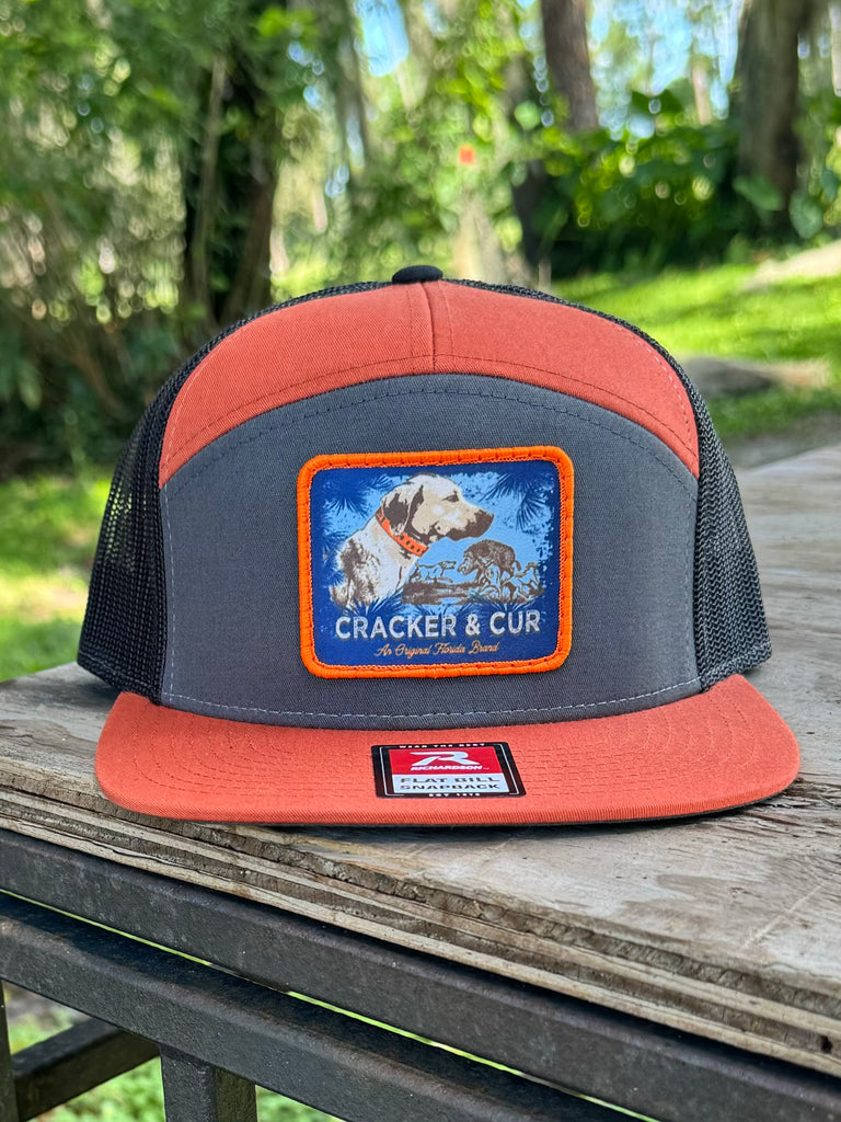 Florida Cur Patch Hat - Burnt Orange/Charcoal 7 Panel Flat