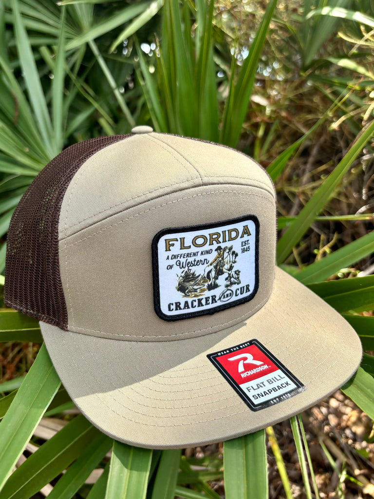 Florida Western Patch Hat - Pale Khaki/Brown 7 Panel Flat