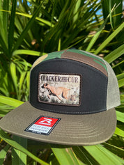 Cur Dog Patch Hat- 7 Panel Black/Camo/Loden