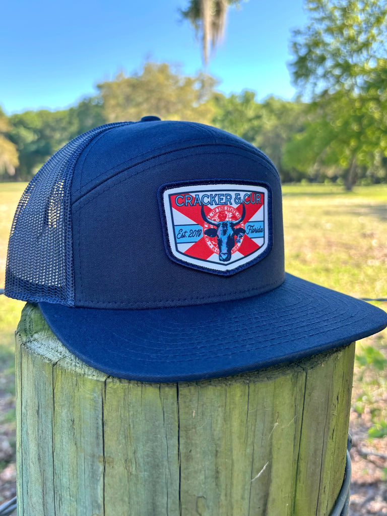 Florida Cattle Patch Hat - Navy 7 Panel Flat