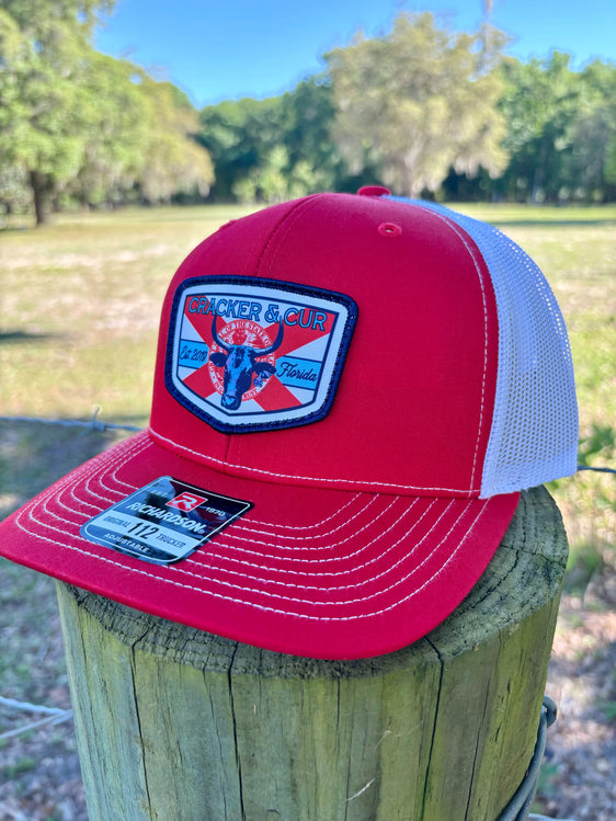 *SALE* Florida Cattle Patch Hat - Red/White