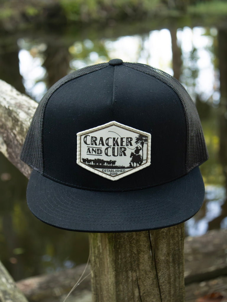 Diamond Logo Patch Hat- 7 Panel Black Flatbill