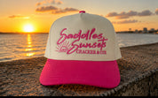 Saddles and Sunsets- Canvas Trucker Hat Cream/Pink