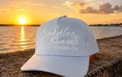 Saddles and Sunsets- Athletic Trucker Hat Baby Blue