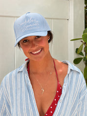 Saddles and Sunsets- Athletic Trucker Hat Baby Blue