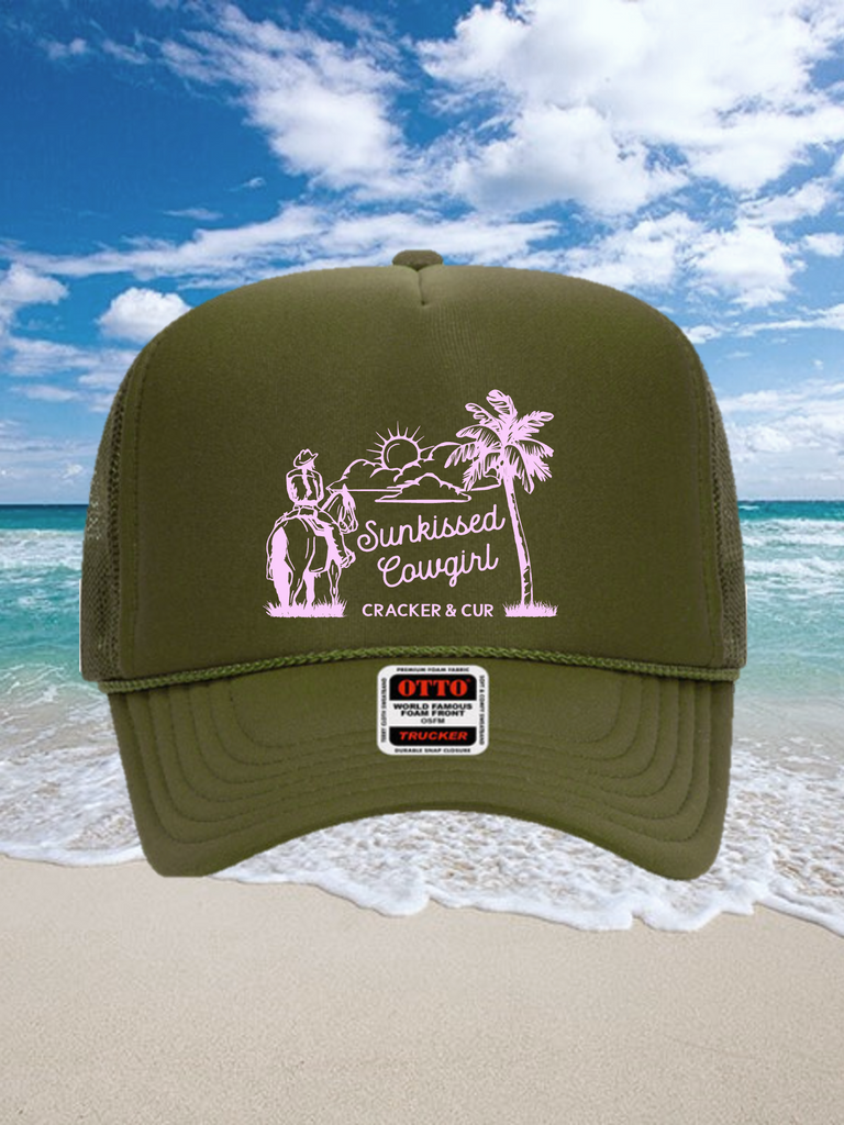 Sunkissed Cowgirl Foam Trucker Hat- Olive/Pink